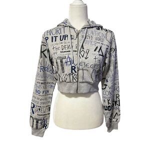 MOSCHINO COUTURE New!! Iconic Streetwear Design Gray Crop Sz Small Zip Sweatshir